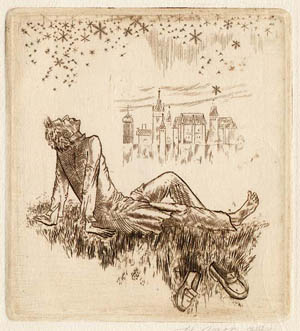 Николай Грох «Мечтатель» (1979).<br>Бумага, офорт, 10 х 9,1