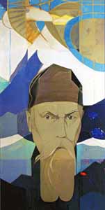 Портрет Н.К Рериха. Керамическое панно. 100 х 56 см. 1993 год